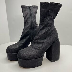 Lemonade Play Nice Platform Heels Boots Black Shimmery Size 9
